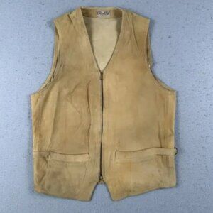 Vintage 40s Briar Club Suede Vest Small Brown Leather Talon Zip Hunting Workwear